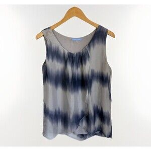 Alice Rinaldi Silk Top Medium Navy Gray  Tie Dye Layered Tiered Made In Italy